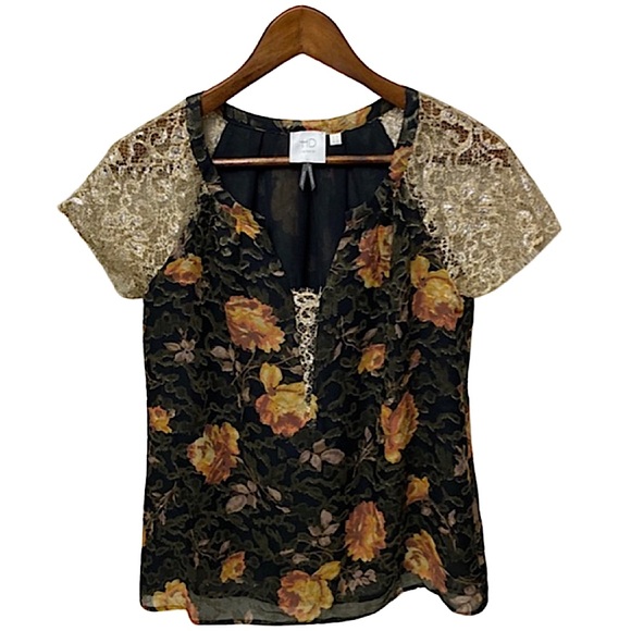 Anthropologie HD IN PARIS Floral & Gold Lace Top - Picture 7 of 16